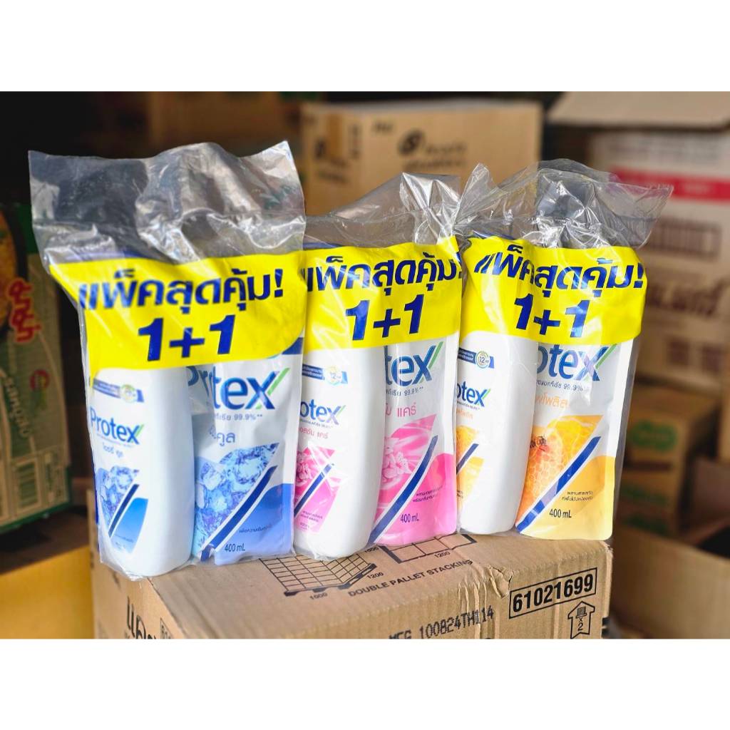 ส่งเร็ว•ของแท้•ใหม่ !!ซื้อ1ขวดฟรี1ถุงเติม!! Protex ครีมอาบน้ำ โพรเทคส์ ขวดปั๊มขนาด 450 มล.แถมถุงเติม 1 ถุง