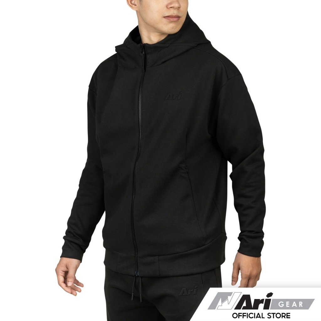 ARI TAG FULL ZIP HOODED JACKET - BLACK เสื้อแจ็คเก็ตมีฮู้ด อาริ สีดำ