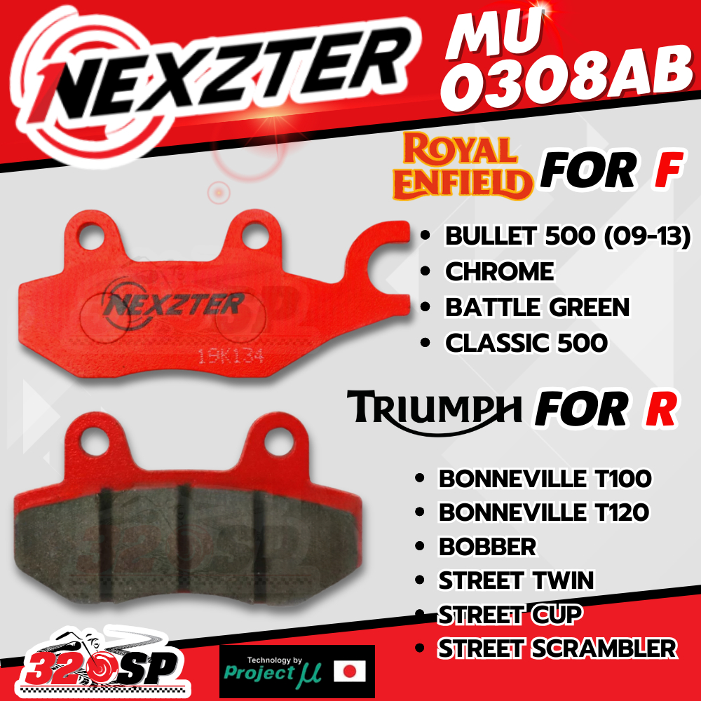 ผ้าเบรค NEXZTER รหัส MU0308AB TRIUMPH T100 T120 STREET / ROYAL ENFIELD BULLET500/ CHROME /CLASSIC500