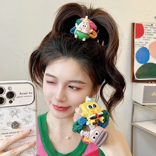kingmall(KTF09）สีสันผ้าเตรียมแหวนผมหญิงความยืดหยุ่นสูงการ์ตูน ยางรัดผม เครื่องประดับผม
