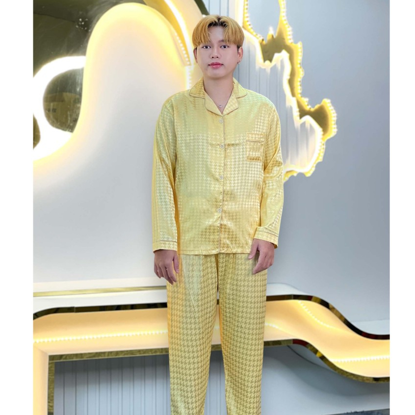 ชุดนอนผ้ซาติน แขนขายาวผู้ใหญ่ ใส่สบาย ไซค์ 3XL-5XL ผู้ชายใส่ต้องเผื่อไซค์ S9Y5