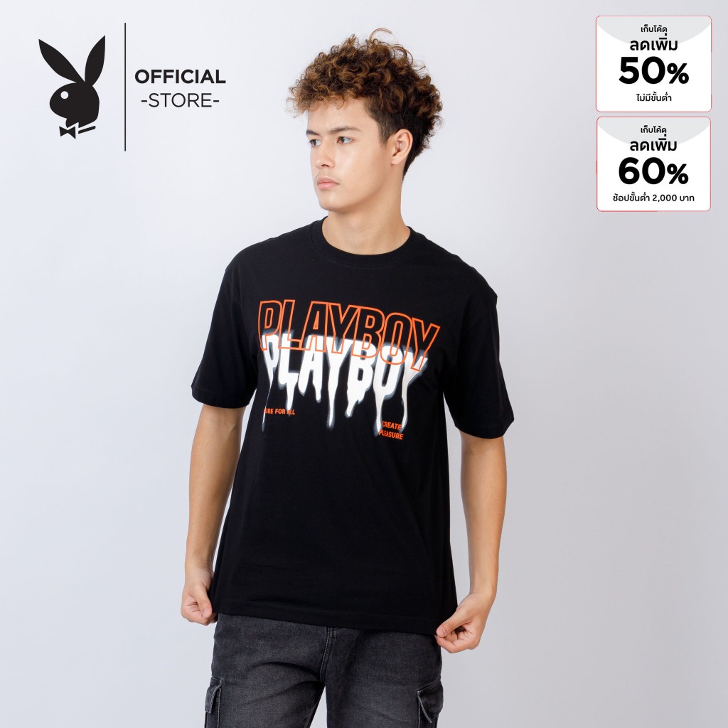 PLAYBOY เสื้อยืดคอกลม รุ่น P1MT249OT132BK