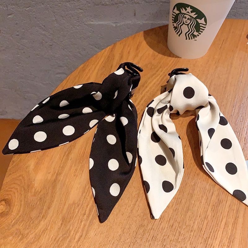 คลิปหนีบโบว์ลายจุดคลิปหนีบผมหางม้าขนาดกลางคลิปหนีบปลาฉลามที่ด้านหลังศีรษะมัดผมครึ่งตัวพร้อมริบบิ้นกิ๊บติดผม #DQ121