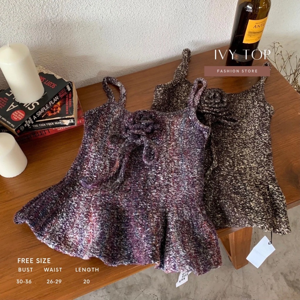 Fashion Store-Ivy top-สายเดี่ยวไหมพรหม(พร้อมส่ง)