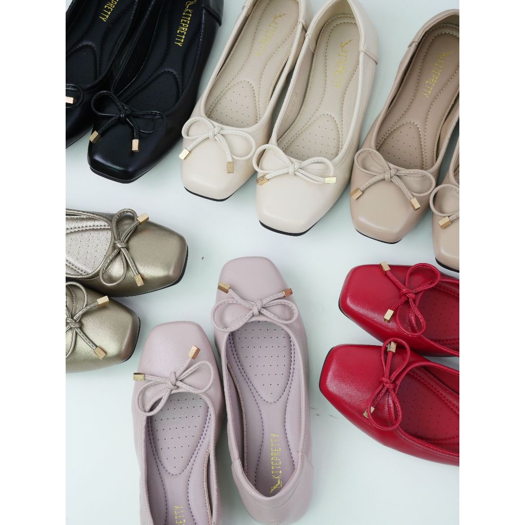 สินค้าพร้อมส่ง K9727 รองเท้าคัทชู สไตล์บัลเล่ต์ รองเท้าหนังนุ่ม พื้นยางพาราเกรดดี