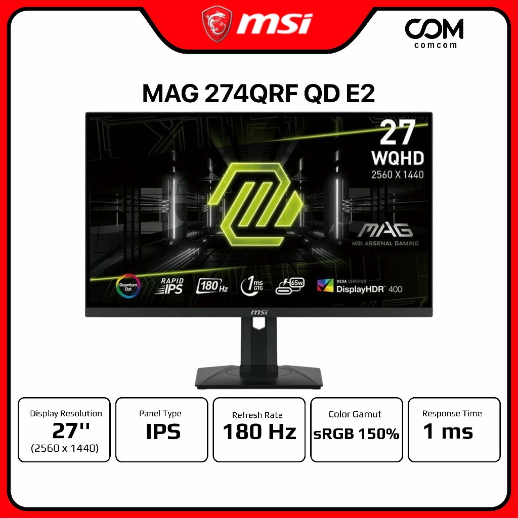 MONITOR (จอมอนิเตอร์) MSI MAG 274QRF QD E2 2K IPS 180Hz BY COMCOM