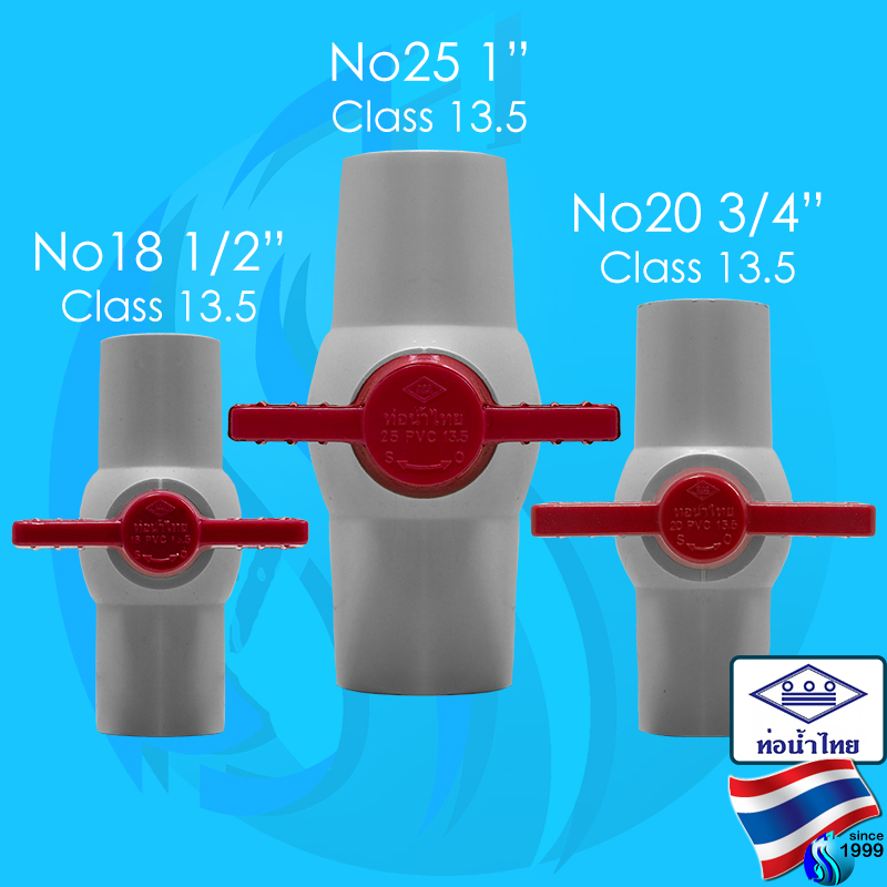 Thaipipe White Ball Valve PVC 1/2" / 3/4" / 1" class 13.5 ท่อน้ำไทยบอลวาล์วสีขาว มอก.ท่อไทย รูใน 22มม 25มม 34มม วาล์วน้ำ