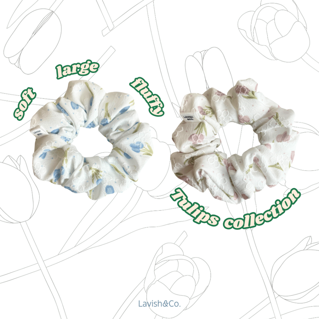 [ พร้อมส่ง ] Basic  Scrunchies – Tulips collection     13*13 CM  (Extra Large size) ราคา ถูกที่สุด ดีลบีเคเค รูปภาพหลัก