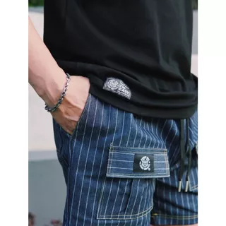 Monkey Siam | Pinstripe Jeans - ยีนส์ลาย M-4XL เอว 25-48 กางเกงคาร์โก้ ขาสั้นผู้ชาย
