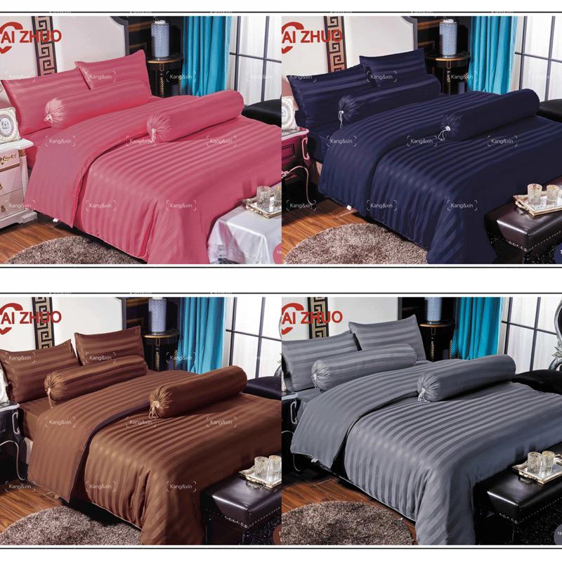 ชุดเครื่องนอน 6 ชิ้น พร้อมผ้านวม สีพื้น ลายริ้ว ล้างได้ ขนาด 5 ฟุต และ 6 ฟุต
