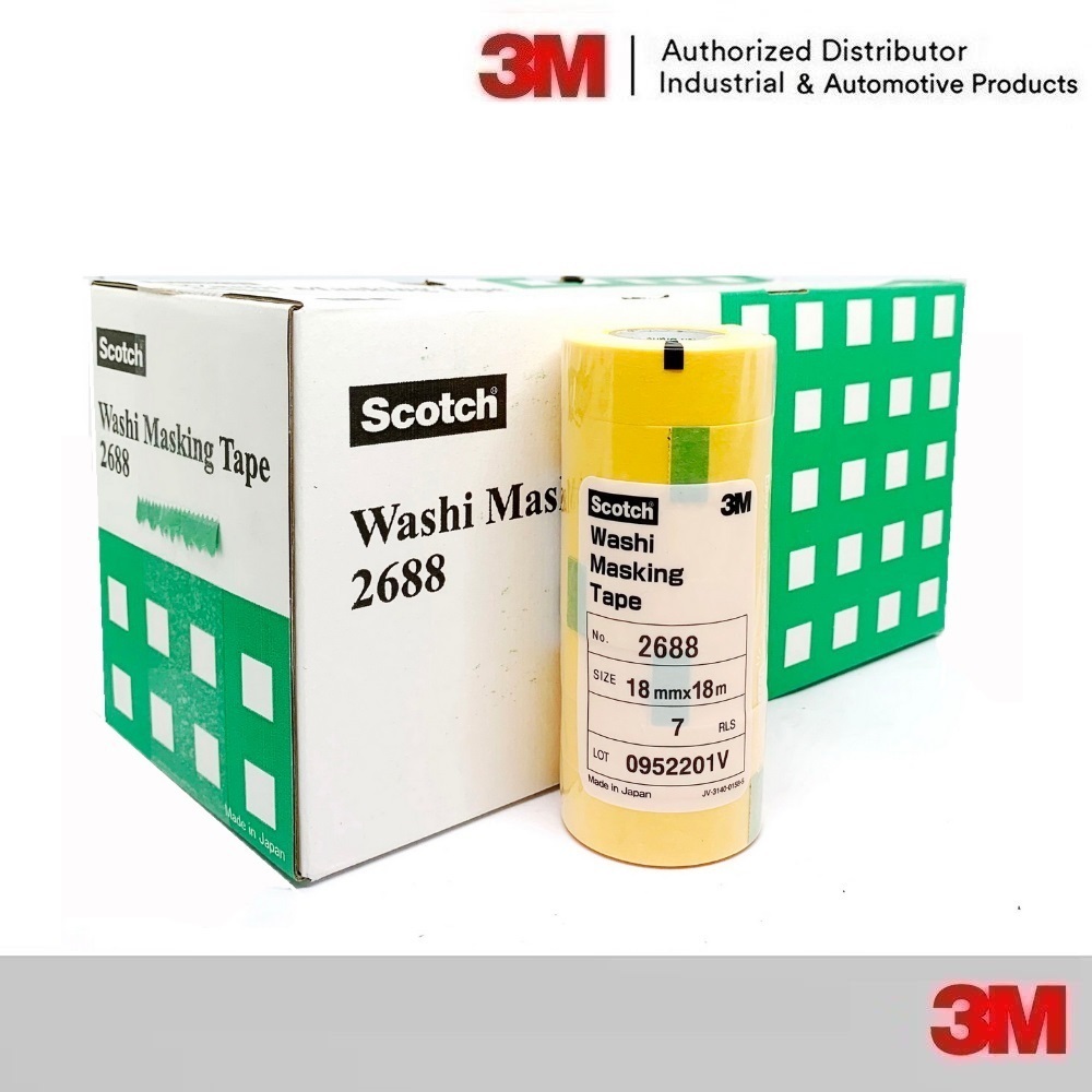 3M 2688 243J กระดาษกาวรถยนต์วาชิ สีเหลือง18มิลx18เมตร(10แพ๊ค, 70ม้วน),24มิลx18เมตร(10แพ๊ค, 50ม้วน), 50มิลx18เมตร(10แพ๊ค)