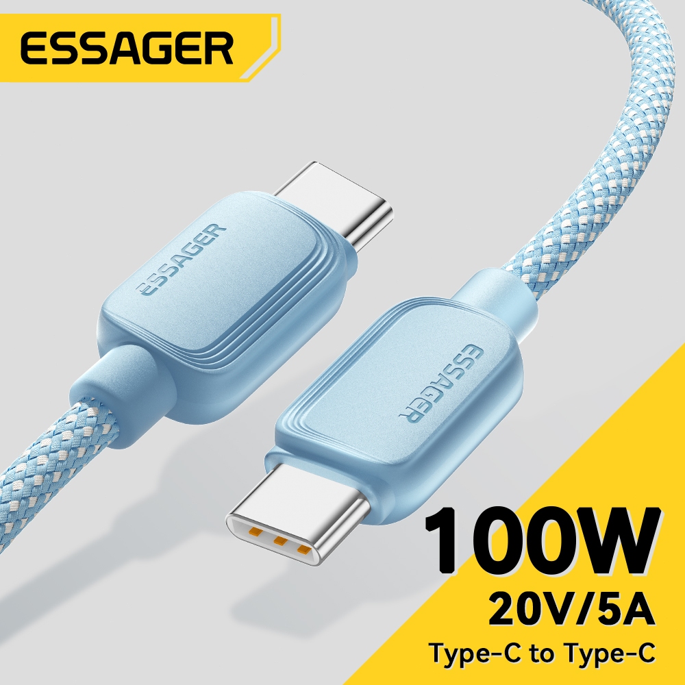 Essager สายเคเบิล Type C to Type C ขนาด 100W 5A ชาร์จไฟได้อย่างรวดเร็ว USB20 480Mbps การถ่ายโอนข้อมูลชิป EMarker