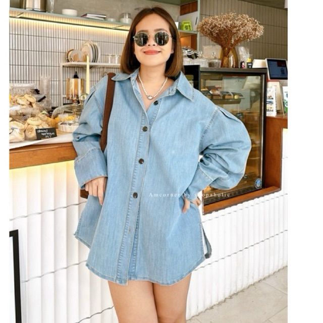 ✅พร้อมส่ง✅ เสื้อเชิ้ตยีนส์ oversize แขนพอง Amcorner