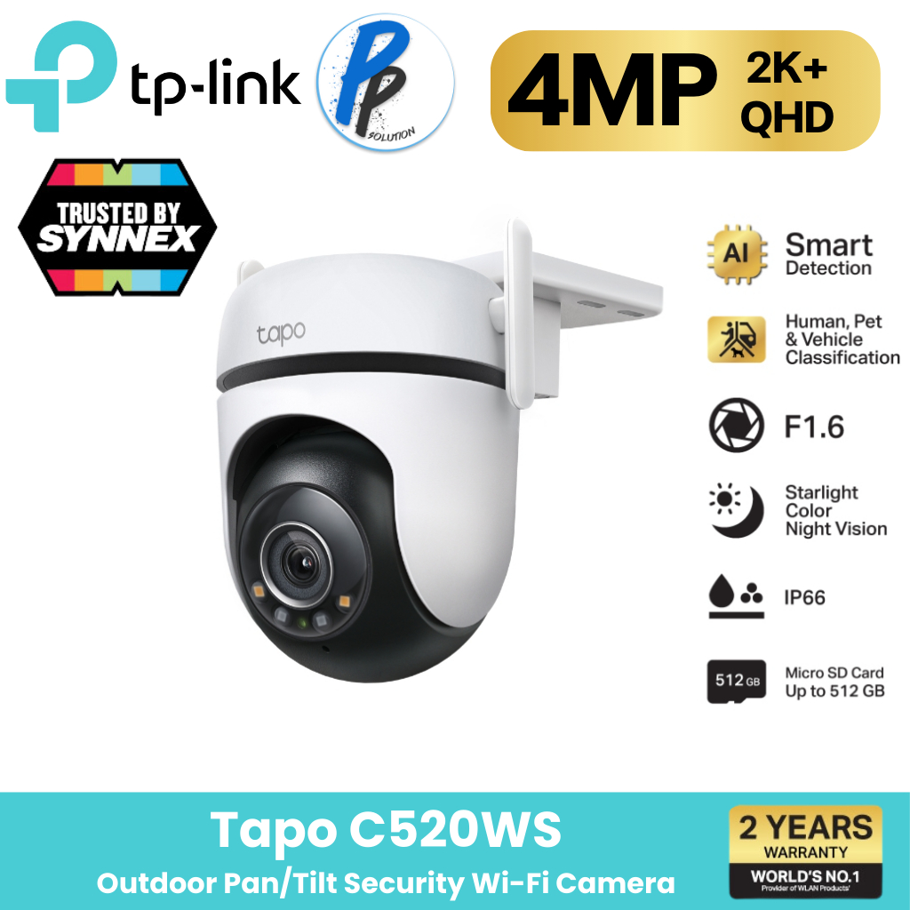 TP-Link Tapo C520WS กล้องไวไฟ 4MP 2K+ QHD ใช้งานภายนอก Starlight Color Night Visionให้ภาพสีได้ดีแม้แสงน้อย IP66 Smart AI