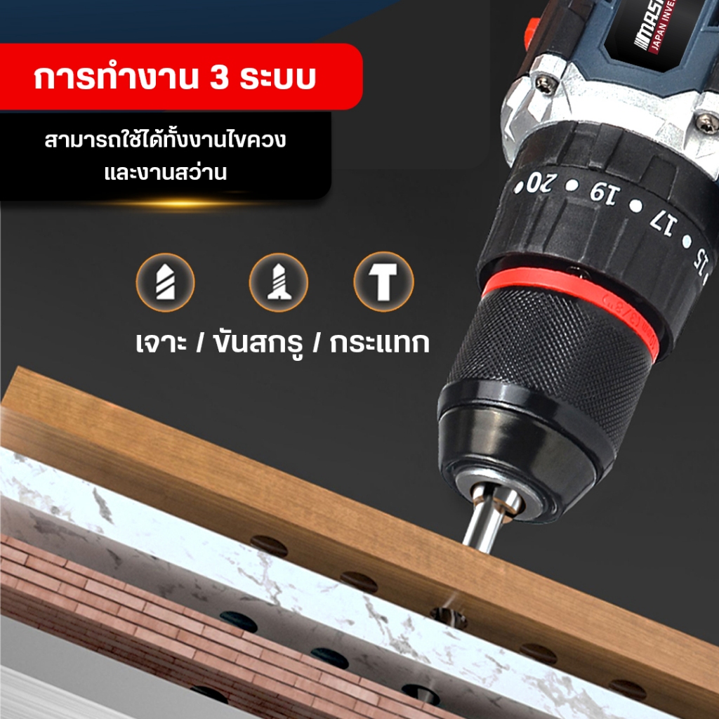 MASARU สว่านไร้สาย 3 ระบบ SCDH-120 สว่าน มอเตอร์ Brushless เจาะ/ขัน/กระแทก เจาะสกรู เจาะไม้ เจาะปูน - รูปที่ 5