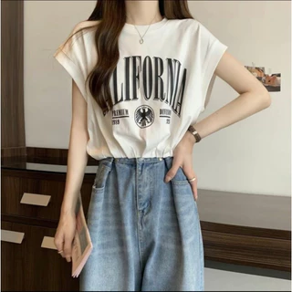 พร้อมส่งในไทย**เสื้อยืดเอวจั๊มยางยืด เสื้อแขนสั้น ผ้าโพลี สกรีนลายด้านหน้า Y159