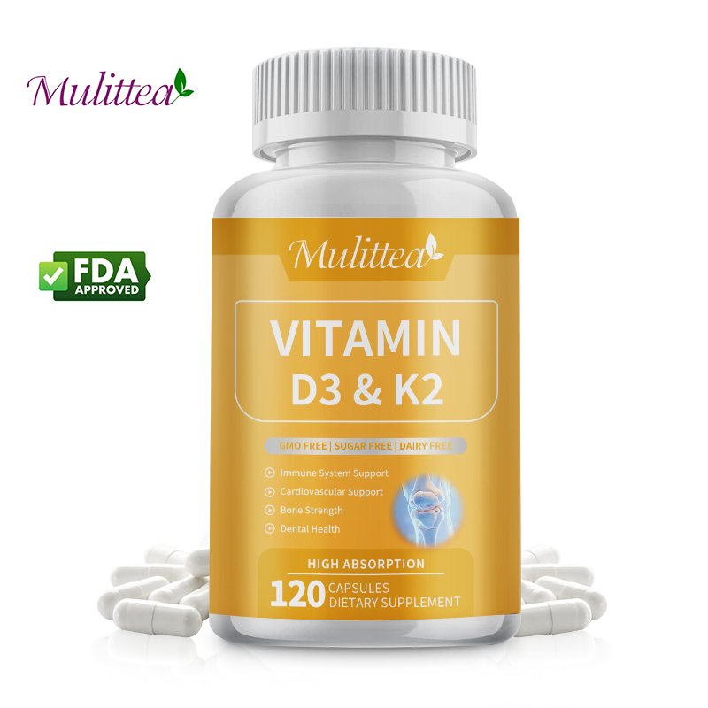 Mulittea Vitamin D3K2 Hard Capsules บำรุงภูมิคุ้มกัน ระบบหัวใจและหลอดเลือด และกระดูก เพิ่มการดูดซึมแคลเซียม 120 แคปซูล