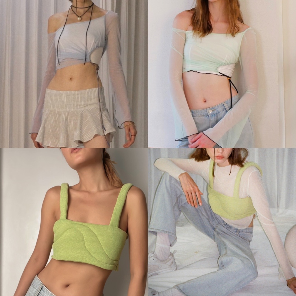 Try_yorata l Blursday cloudy ,Camisole padding ,Vintage long sleeveเสื้อครอปแขนยาว แฟชั่น แบรนด์ไอจี