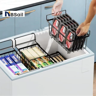 NBSail 4Pcs ชั้นตู้แช่ ซ้อนกันได้ ตะกร้าแช่แข็งจัดเก็บในตู้เย็น พร้อมที่จับสําหรับอาหารด้านล่างง่าย