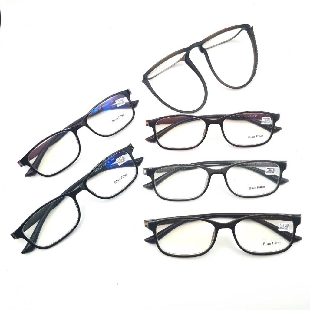 แว่นสายตายาว（เนื้อTR ยืดหยุ่นได้ บิดงอได้） ทรงเหลี่ยม เลนส์บลู   แว่นตาป้องกันคอมพิวเตอร์ 3024