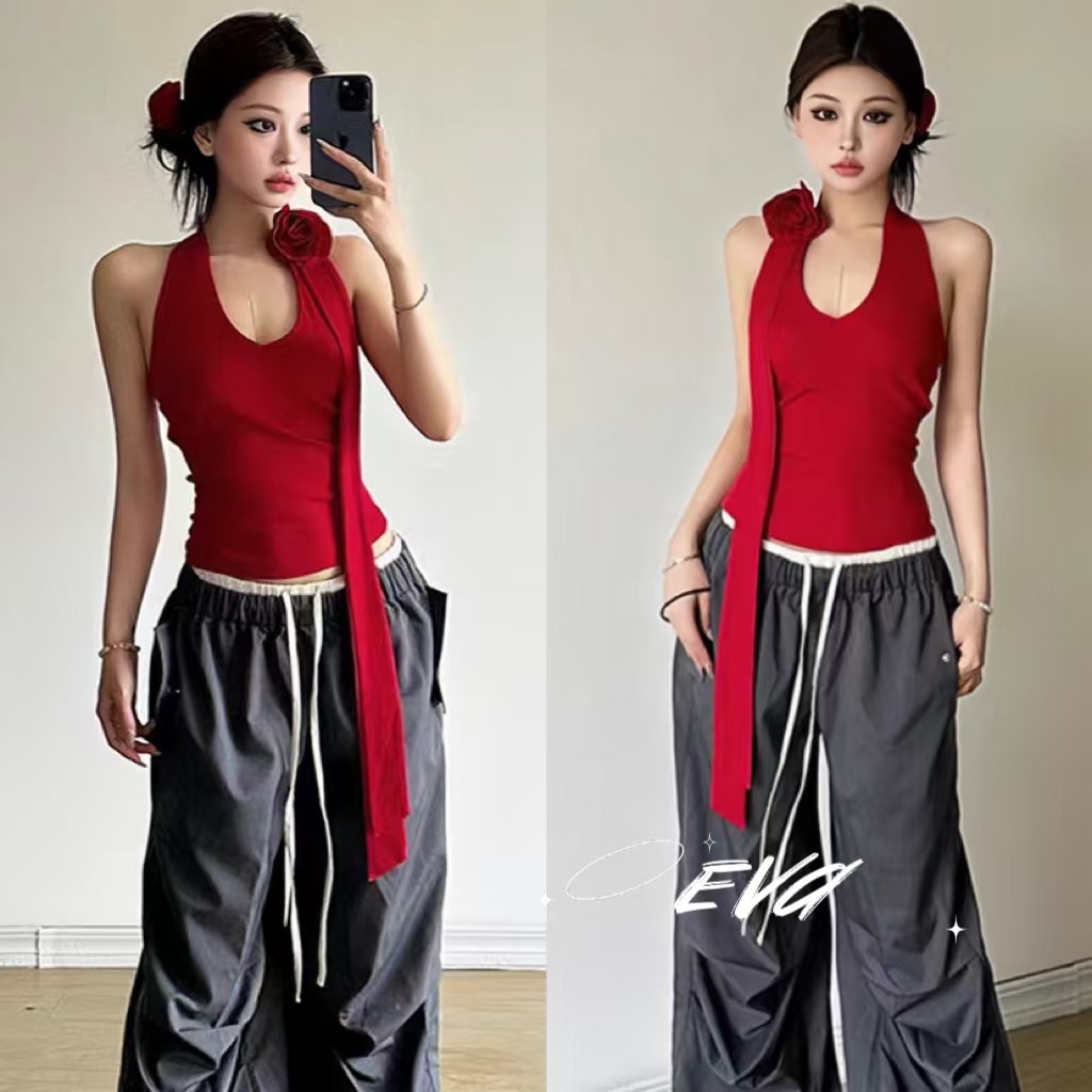 Eva เสื้อสตรีเซ็กซี่ เก๋ แขนกุด เสื้อชั้นในสตรีลายดอกไม้ 3 มิติ เสื้อผ้าผู้หญิงแฟชั่นใหม่