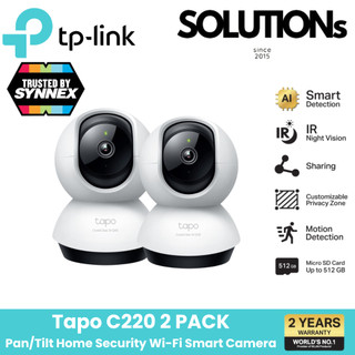TP-Link ⚡️กล้องไวไฟ⚡️Tapo C220  4MP 2K+ QHD [แพ็คคู่สุดคุ้ม] คมชัดพิเศษ Pan/Tilt 360º มี Smart AI แยกได้ทั้งคน สัตว์