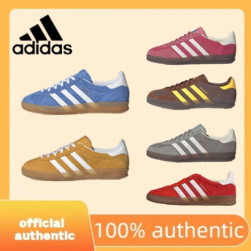 Adidas originals GAZELLE INDOOR เทรนด์ร้อยชุดลำลองน้ำหนักเบาป้องกันการลื่นไถลสวมรองเท้าแบนต่ำ Unisex แท้ 100%