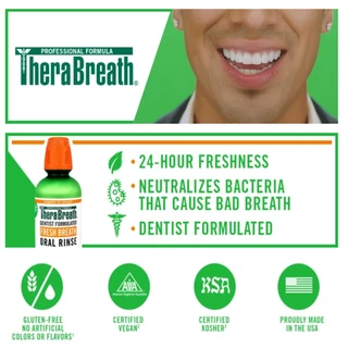 📦Package แท้นำเข้า🇺🇸 TheraBreath น้ำยาบ้วนปาก สูตรปราศจากแอลกอฮอล์ 12-Hour Fresh Breath Oral Rinse, Mild Mint,16.0 fl oz
