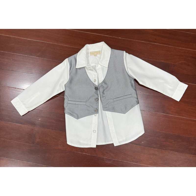 Brooklyn and Brighton Set เสื้อเชิ้ตขาวกั๊กสีเทา กางเกงเทา 3/4Y