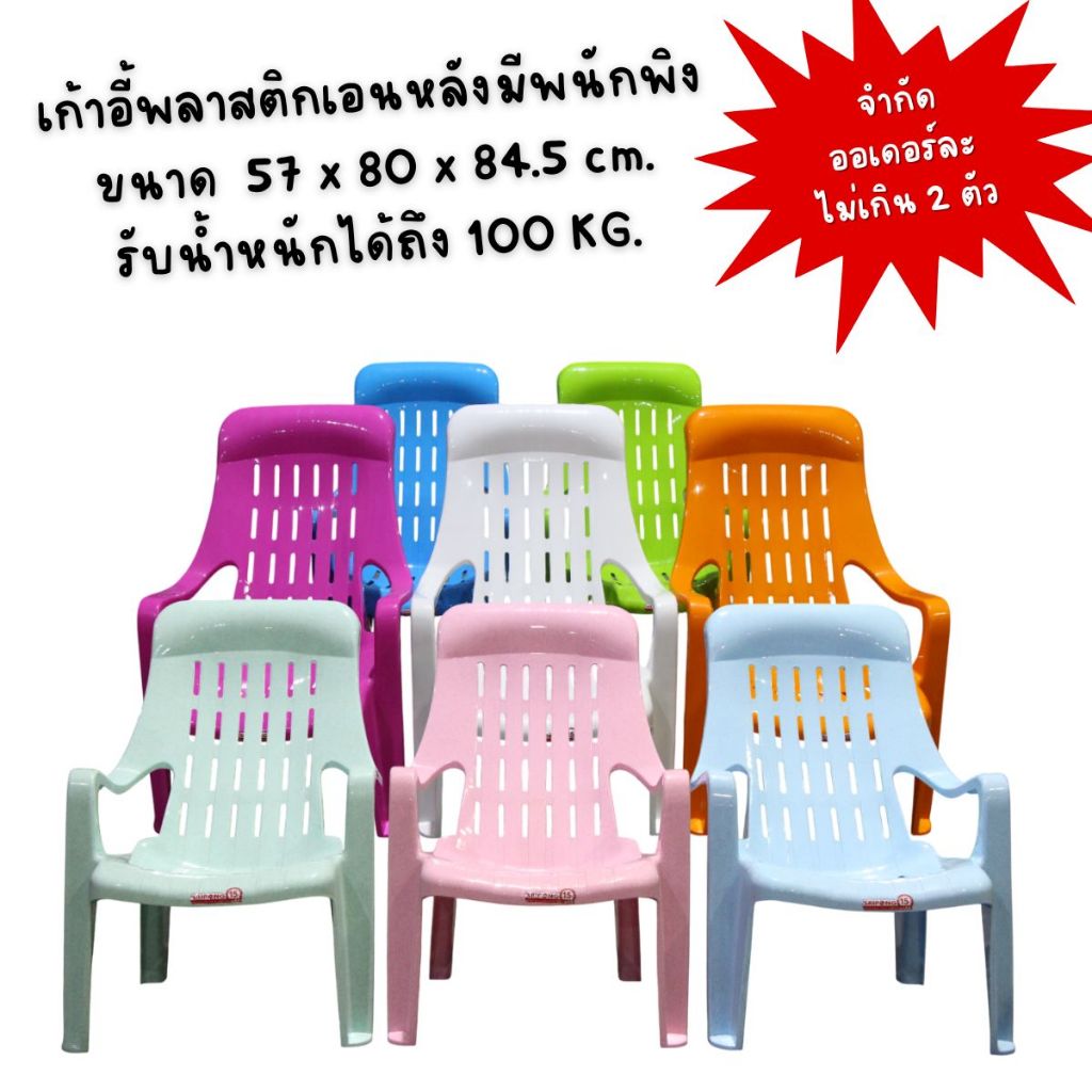 เก้าอี้สนาม เก้าอี้พลาสติกเอนหลัง มีกันลื่น มีให้เลือก 11 สี