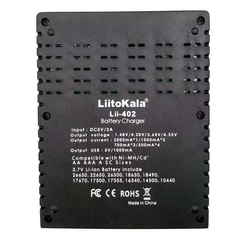 LiitoKala Lii-402 เครื่องชาร์จถ่าน รางชาร์จ 1.2v 3.7v 4 ช่อง ชาร์จไว ตัดไฟเอง รองรับถ่าน AA / AAA