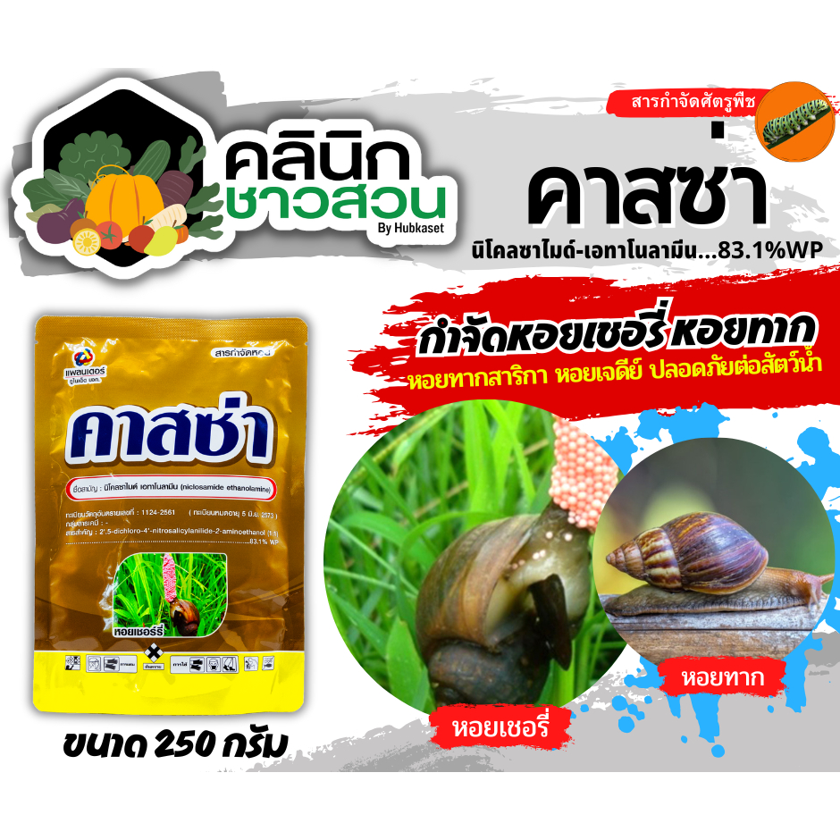 คาสซ่า (นิโคลซาไมด์-โอลามีน) บรรจุ 250กรัม กำจัดหอยทุกชนิด ไม่เป็นอันตรายต่อปลา