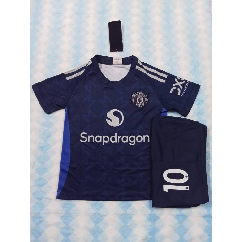 เสื้อกีฬาเด็กชุดเยือน สโมสรแมนยูไนเต็ดเบอร์10ชื่อRASHFORD ปี2024-2025ใหม่ล่าสุด เสื้อ+กางเกง