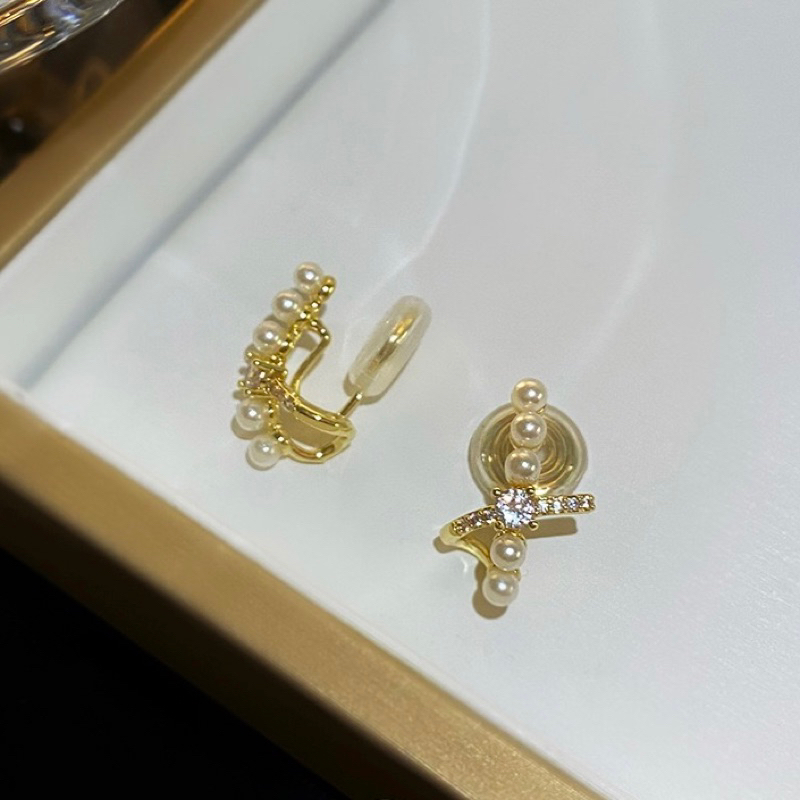 ( ต่างหูหนีบ ขดลวด ) ต่างหู มุกไขว้