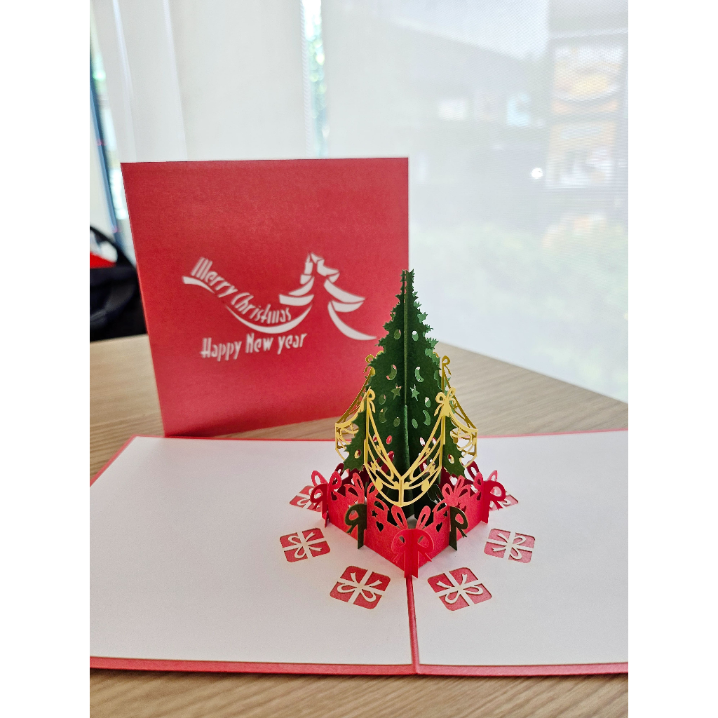 การ์ด Pop Up 3D - Christmas Tree2 - การ์ดอวยพรปีใหม่ คริสต์มาส พร้อมซอง