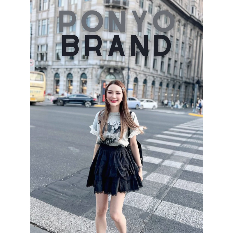 ❤️พร้อมส่ง❤️ ชุดเซ็ตเสื้อ oversize+กระโปรงขนมชั้น Ponyo Brand 🌹⭐️ Freesize