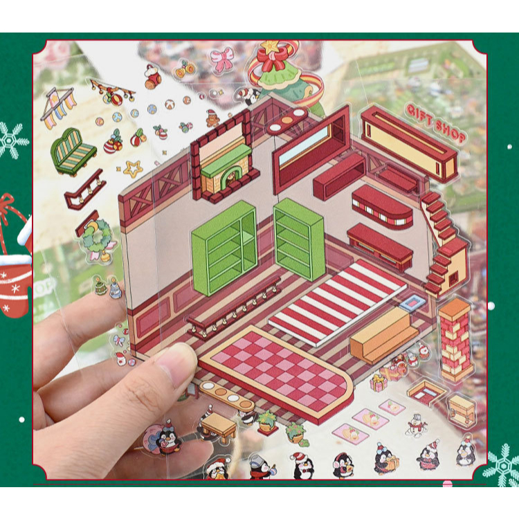 [พร้อมส่ง] 🎁 สติกเกอร์ DIY คริสต์มาส บ้านจิ๋ว sticker แต่งมือถือ iPad สมุดโน้ต ของเล่น Christmas