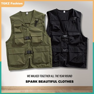 เสื้อกั๊กแจ็กเก็ต อเนกประสงค์ แต่งกระเป๋าหลายช่อง สไตล์ฮิปฮอ…