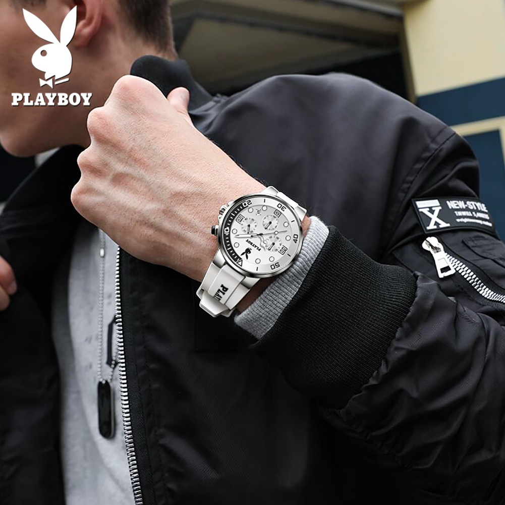 PLAYBOY  สปอตสินค้า นาฬิกาข้อมือ ยาง สายนาฬิกา กันน้ำ กีฬา หนุ่มสาว แฟชั่น สำหรับผู้หญิงและผู้ชาย  รับประกัน 3 ปี