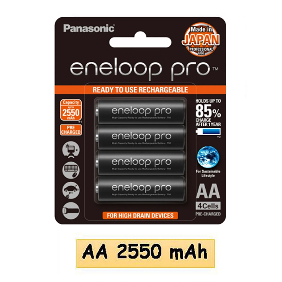 แท้ 100% ประกันศูนย์ AA 2000mAh, AAA 800mAh Pack 4 ก้อน Original Panasonic eneloop  ถ่านชาร์จ