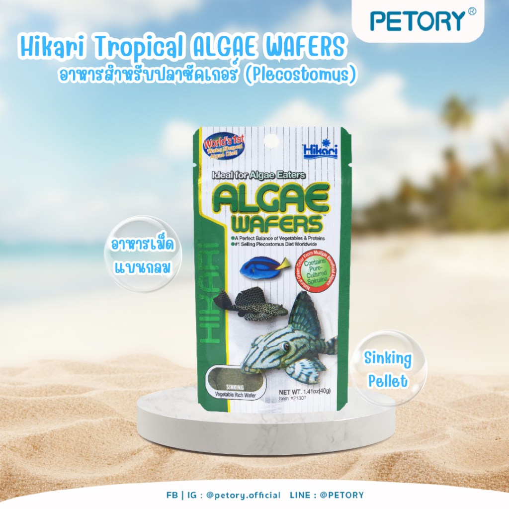Hikari Tropical Algae Wafers  อาหารปลาซัคเกอร์ เม็ดแผ่นกลม 40g.