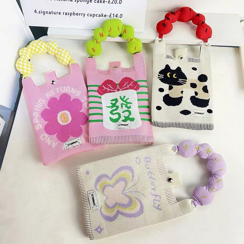 BNG-กระเป๋าถือ ถักนิตติ้ง สามารถสะพายข้างได้ใส่โทรศัพท์ได้ทุกรุ่น ลายน่ารักมาใหม่ （S24254）