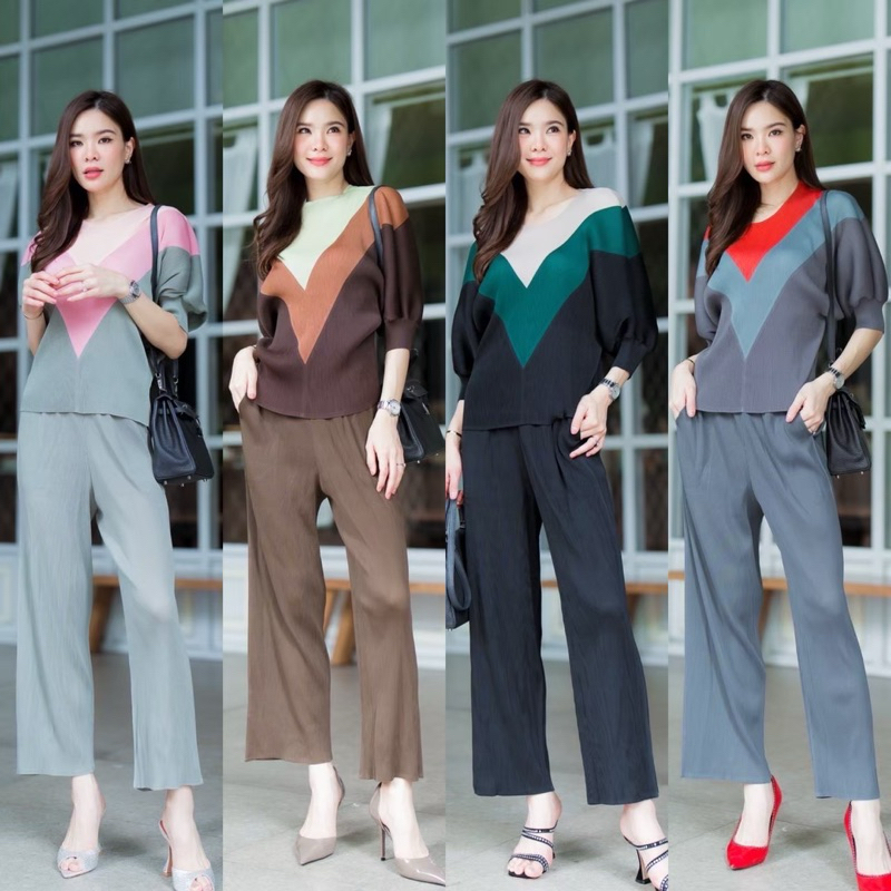 ชุดเซ็ทอัดพลีท งานเกรดพรีเมี่ยม สวยมาก เสื้อ+กางเกงแยกชิ้น สวยหรู ดูแพง ไซค์ใหญ่ค่ะ