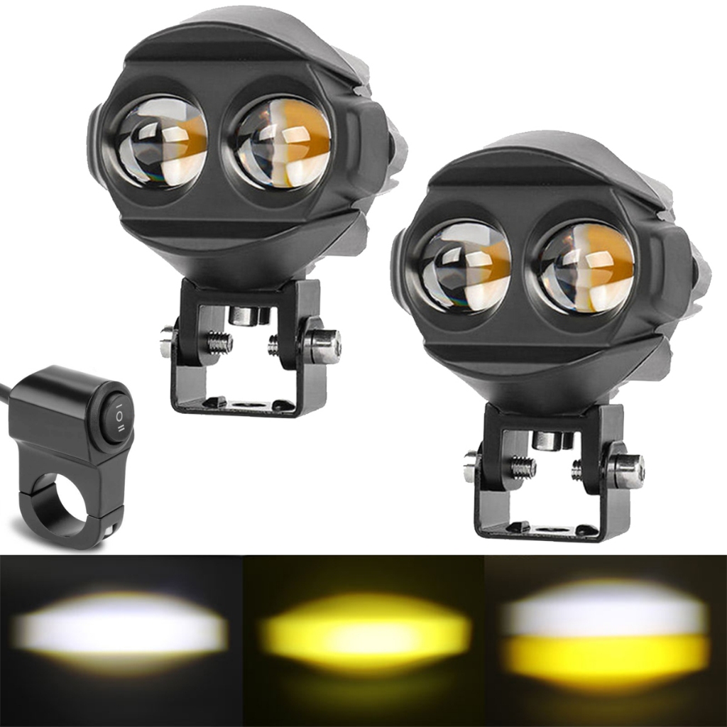 ไฟสปอตไลท์มอเตอร์ไซค์ ไฟ LED 3 โหมด ไฟตัดหมอก ไฟหน้ามอเตอร์ไซค์ LED ไฟตัดหมอกเสริม สีเหลือง
