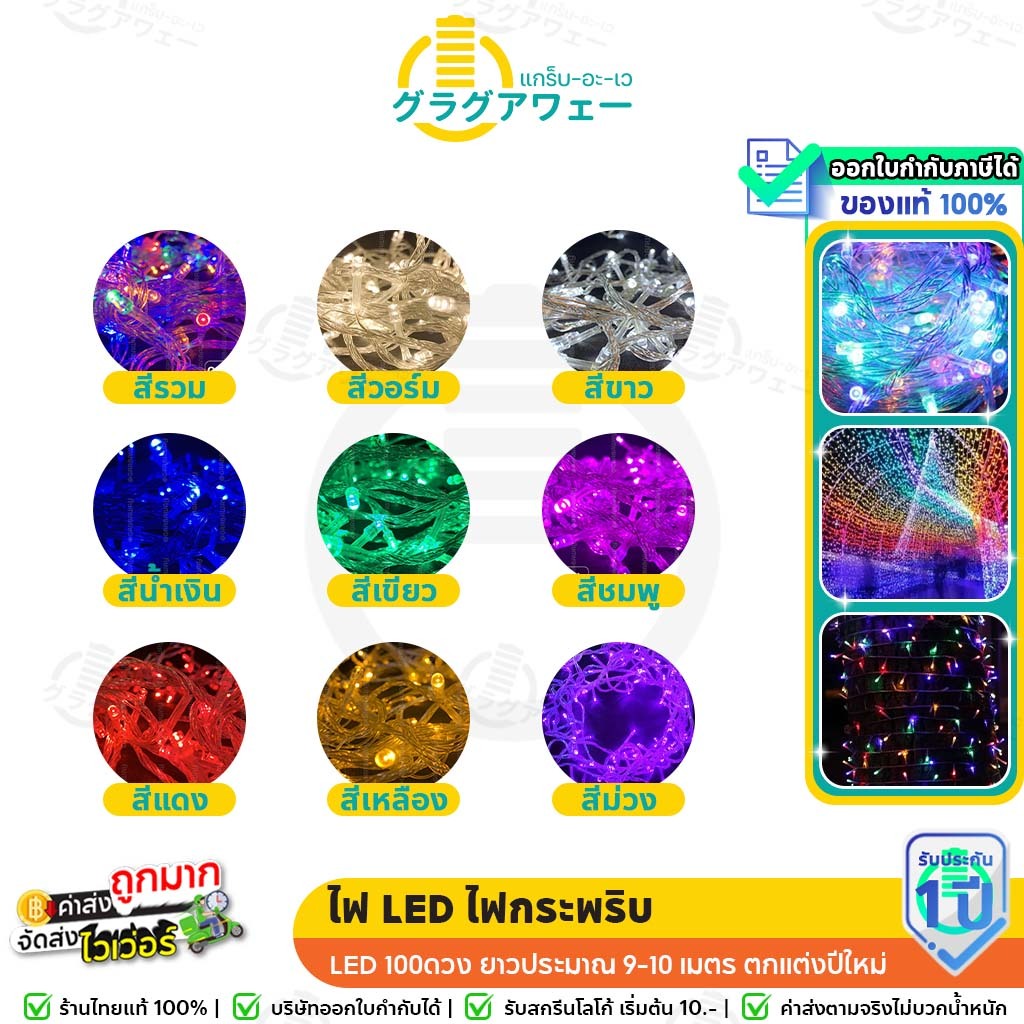[มีมอก.] ไฟ LED ไฟกระพริบ / ไม่กระพริบ ไฟตกแต่ง ไฟปีใหม่ ไฟตกแต่งห้อง มี8โหมด แบบเสียบปลั๊ก
