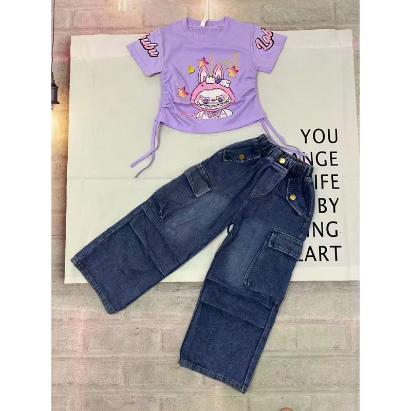 ชุดเสื้อkuromi+กางเกงยีนส์ขายาว4-10ขวบพร้อมส่ง