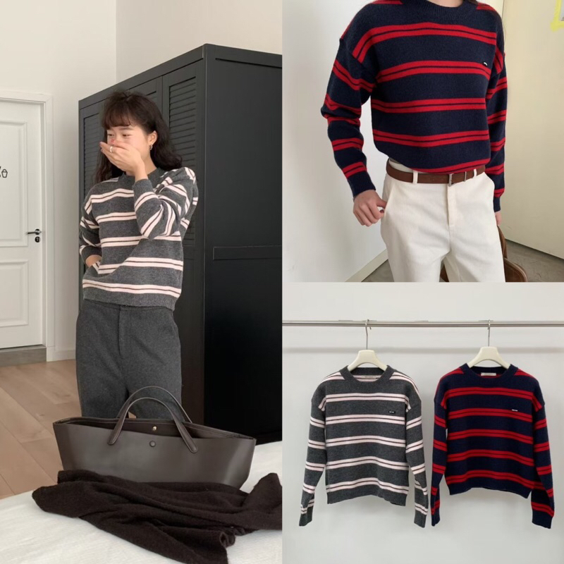 เสื้อสเวตเตอร์แขนยาวไหมพรมลายริ้วรุ่น I2640 งานป้าย IN BY IN