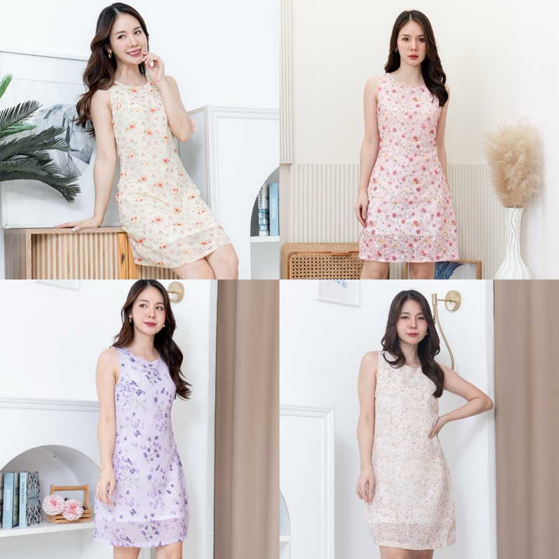 Byjutha 🌸 Classic Dress เดรสสั้นแขนกุดลายดอกผ้าชีฟอง