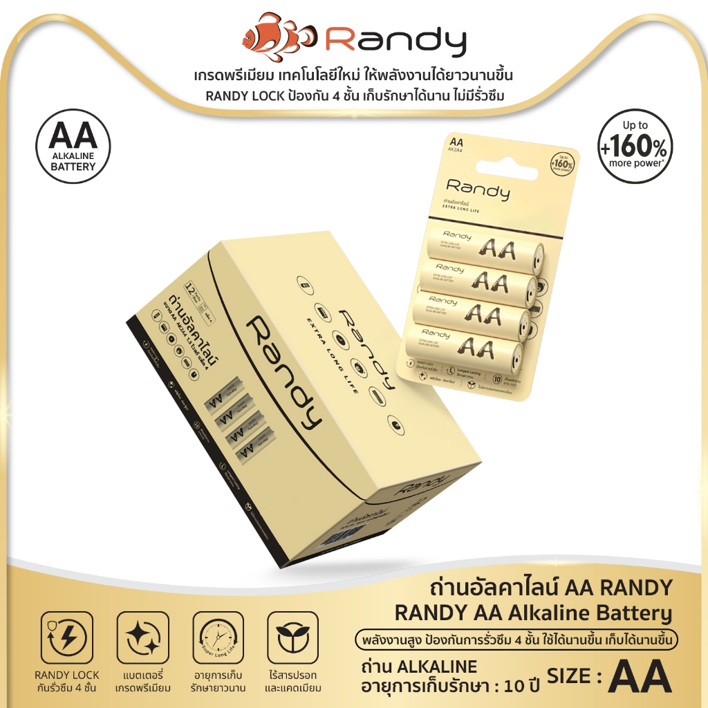 [ซื้อ2แผง แถม1แผง] Randy Battery Alkaline ถ่านอัลคาไลน์ AA แบตเตอรี่ความจุสูง ถ่านวิทยุ ไฟฉาย นาฬิกา