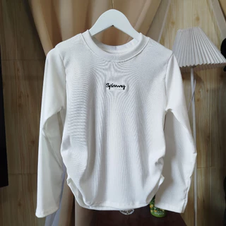 🌈SpinnyHouse🌈เสื้อครอปแขนยาว ผ้าร่อง ย่นข้าง แต่งปักโลโก้ร้าน ผ้ายืดได้เยอะ สาวอวบใส่ได้ รุ่น ร่องยาวปัก